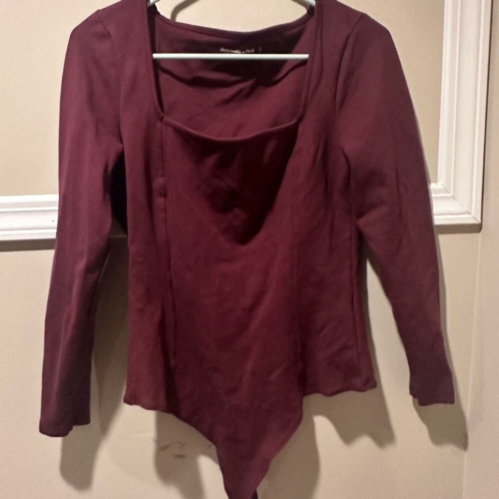 Abercrombie & Fitch Red‎ Asymmetrical Long Sleeve Bodysuit